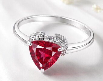 Schmuckring mit scharlachrotem Rubin, 925er Sterlingsilber, funkelnde Fassung mit rotem Edelstein, romantisches Brautgeschenk für Ehefrau/Freundin zum Jahrestag