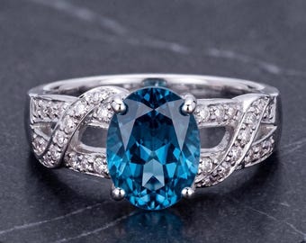 Statement Blue Topaz Ring, 925 Sterling Silver Side Stone Ring, Unique Gemstone Jewelry, Elegant Women Ring, December Birthstone Gift