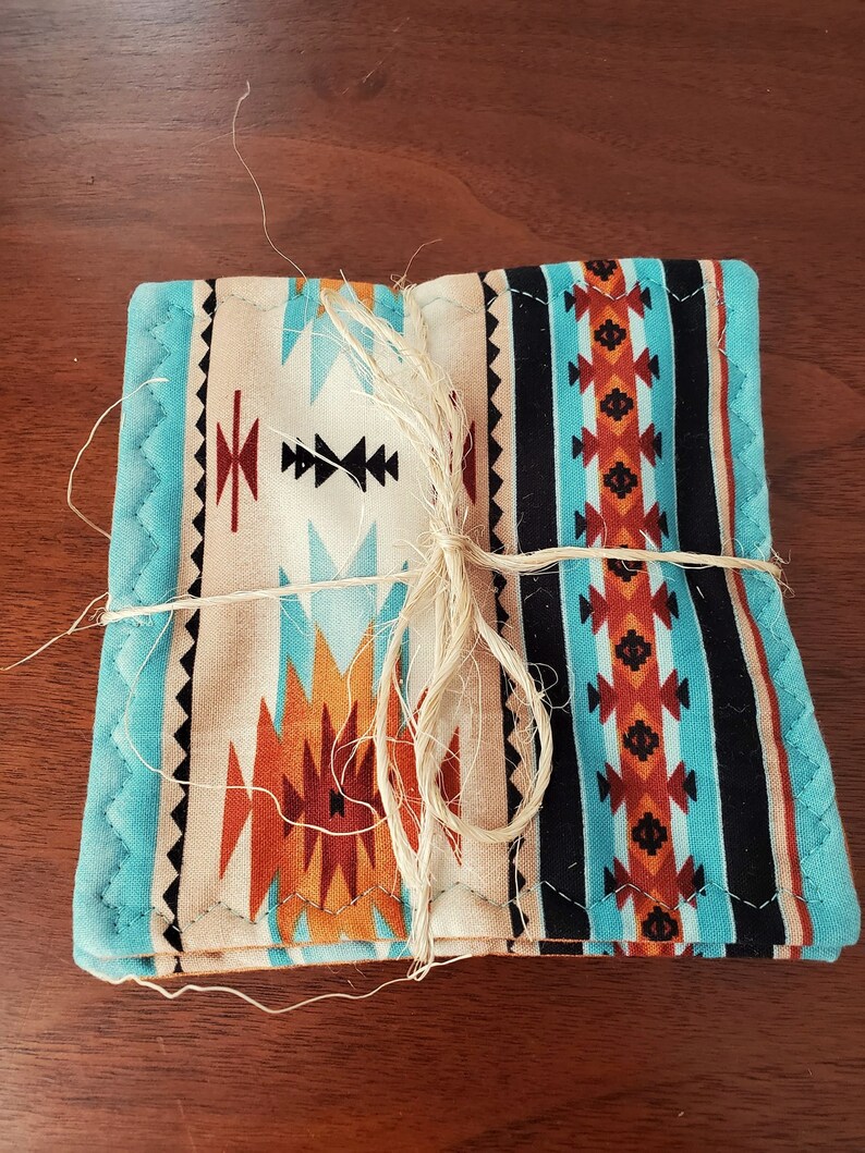 Aqua and Gold Native American Blanket Stripe and Amber Solid Reversible
