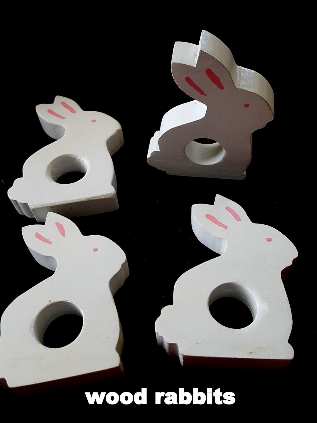 Vintage 1980s Handmade Wooden Rabbit Napkin Rings Country Etsy
