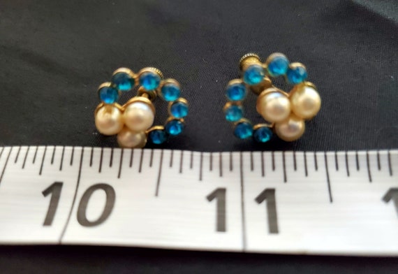 Vintage Dainty Faux Pearl and Blue Glass Rhinesto… - image 5