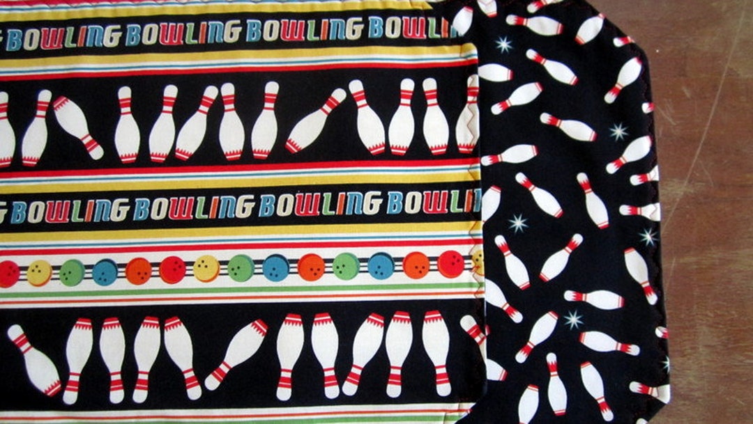 Reversible Bowling Themed Cotton Table Runner Using Bowl A Rama Stripe