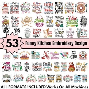 Maskinbroderidesign för kök, roliga köksordspråk, broderi för mamma, bakning, broderi för kök, köksmönster, förkläden, broderi, Pes-filnedladdning