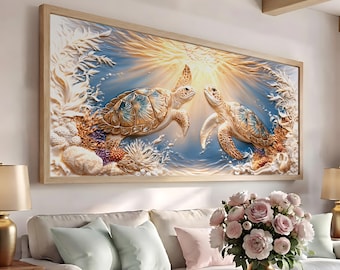 Sea Turtles Canvas Print, Ivory Gold Ocean Wildlife Wall Art
