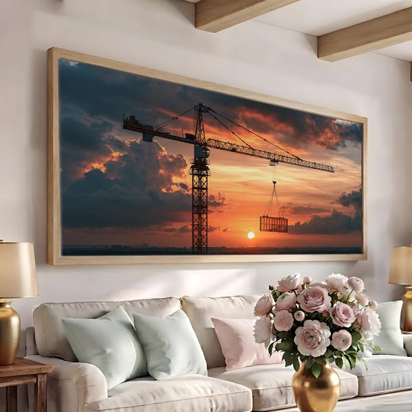 Tower Crane Canvas Print, Construction Wall Art, Crane Operator Decor, Builder Gift, Sunset Industrial Painting