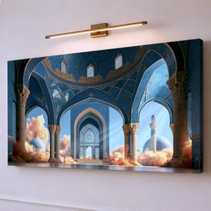 Mosque Dome Canvas Print, Islamic Architecture Wall Art, Blue Mosaic Decor, Muslim Gift, Sacred Interior Painting