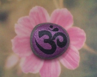 Omm, Zen, yoga, painted rock, Omm rock, paperweight, painted stone, purple Omm, meditation rock, flower box decor
