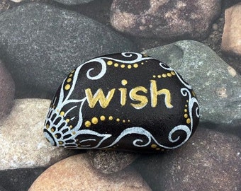 Rock peint inspirant WISH jardin art décoration intérieure spécial cadeau presse-papier