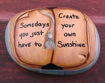 Garden stone hand painted rock written in stone sunshine quote 3D book stone art