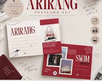 BTS Inspired Postcard Printable, Swim red version Arirang World Tour Card, Kpop Concert Freebies, Army Gift, pdf svg png Download