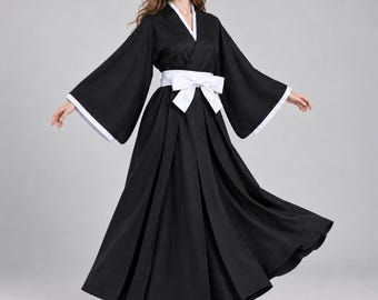 Women’s Kimono Style Gown | Wide Sleeve Maxi Dress | Halloween Japanese Inspired Costume