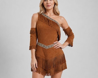 Women's Fringe Cosplay Costume | Sleeveless Fringe Dress | Halloween Hunters Outfit