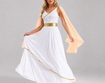 Ancient Greek Goddess Costume | Women’s White Toga Dress | Deity Queen Halloween Cosplay Gown