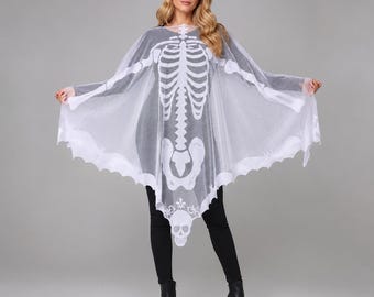 Skeleton Wing Cape | Halloween Costume Shawl | Spooky Party Cosplay Accessory