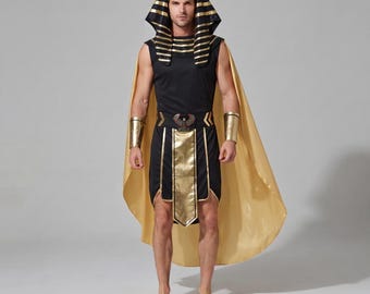 Men’s Pharaoh Costume Set | Ancient Egyptian King Outfit | Halloween Cosplay Party Attire