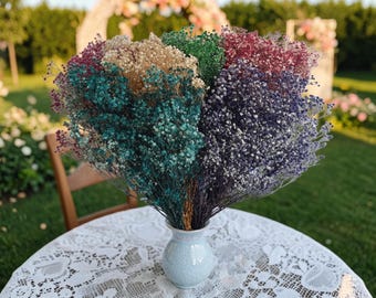 Colorful Dried Baby's Breath Bouquet, Rustic Boho Wedding Flowers, Gypsophila Bridal Arrangement