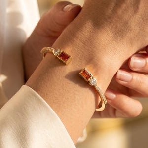18K Gold Filled Orange Gemstone Cuff Bracelet,Open Bangle Bracelet,Geometric Stone Gold Bracelet,Minimalist Stacking Bracelet Gift For Her