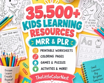Kids Learning Resources Bundle | Printable Worksheets, Coloring Pages, ABC & Mazes PDF