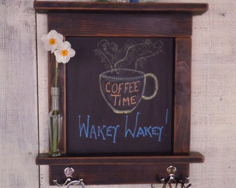 Kitchen Chalkboard With Shelves - Mini Chalkboard Craftsman style country chic with shelves and hooks- Available in 15 Colors
