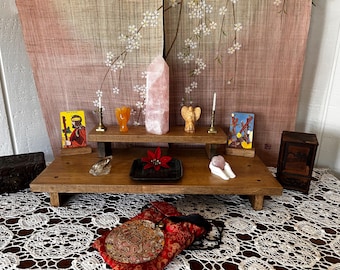 2 Tier Meditation Altar – Solid Reclaimed Beech Wood Shrine