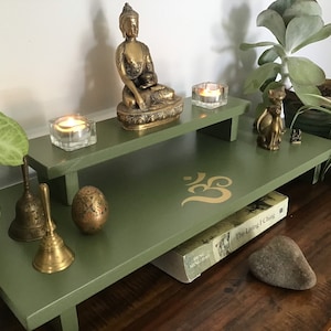 Handmade Reclaimed Wood Altar Table with Om Symbol