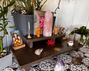 Handmade Reclaimed Wood Altar Table with Moon Phases