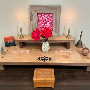 Altar Table Spiritual Hand Made Altar Table for Meditation Altar Black Lotus Shrine with Reclaimed Materials Low Profile Table Table of Love