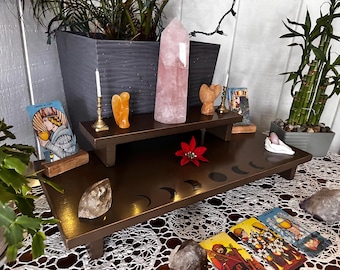 Handmade Reclaimed Wood Altar Table with Moon Phases