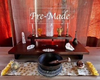 Sacred Shrine Altar Table Handcrafted from Reincarnated Hardwood for Spiritual Rituals