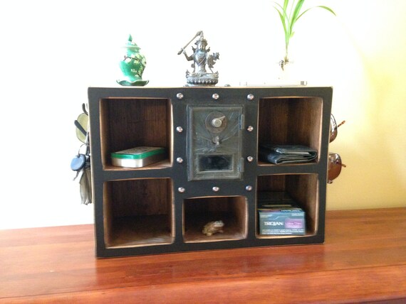 Mann Hub American Eagle Brass Post Office Box Door Piggy Bank Small Door 5 Cubbies 2 Double Hooks In Black