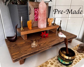 2 Tier Meditation Altar – Solid Reclaimed Oak Wood Shrine