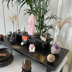 Handmade Altar Table Spiritual Practice Altar Table for Meditation Altar Table Hand Made with Reclaimed Materials Gold Lotus Large 2 Tier