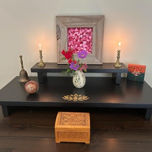 Meditation Table Altar Table Hand Made Spiritual Altar Table for Meditation Table Prayer Table made with Reclaimed Materials Gold Lotus