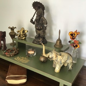 Meditation Table Altar Table Hand Made Spiritual Altar Table for Meditation Table Prayer Table made with Reclaimed Materials Gold Lotus