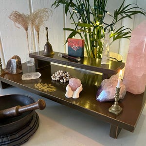 Meditation Table Altar Table Hand Made Spiritual Altar Table for Meditation Table Prayer Table made with Reclaimed Materials Gold Lotus