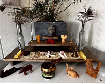 Handmade Reclaimed Dark Stain Wood 3 Tier Altar Table