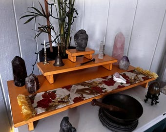 Handmade Altar Table Spiritual Practice Altar Table for Meditation Altar Table Hand Made with Reclaimed Materials Gift for Wife Large 3 Tier