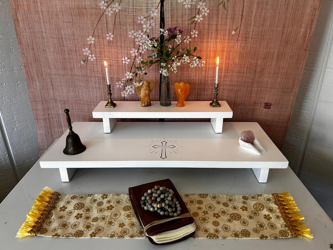 Handmade Reclaimed Wood Prayer Altar Table With Cross Stencil - Etsy