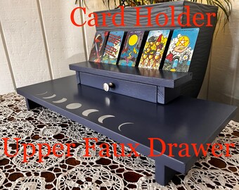 Witches Tarot Handmade Reclaimed Wood Altar Table with Upper Faux Drawer