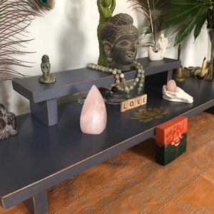 Handmade Altar Table Spiritual Practice Altar Table for Meditation Altar Table Hand Made with Reclaimed Materials Gold Lotus 2 Tier