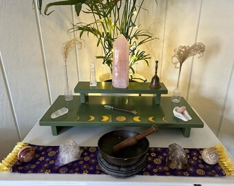 Handmade Reclaimed Wood Altar Table – Moon Phase Sacred Space