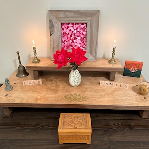 Handmade Altar Table Spiritual Practice Altar Table for Meditation Altar Table Hand Made with Reclaimed Materials Gold Lotus 2 Tier