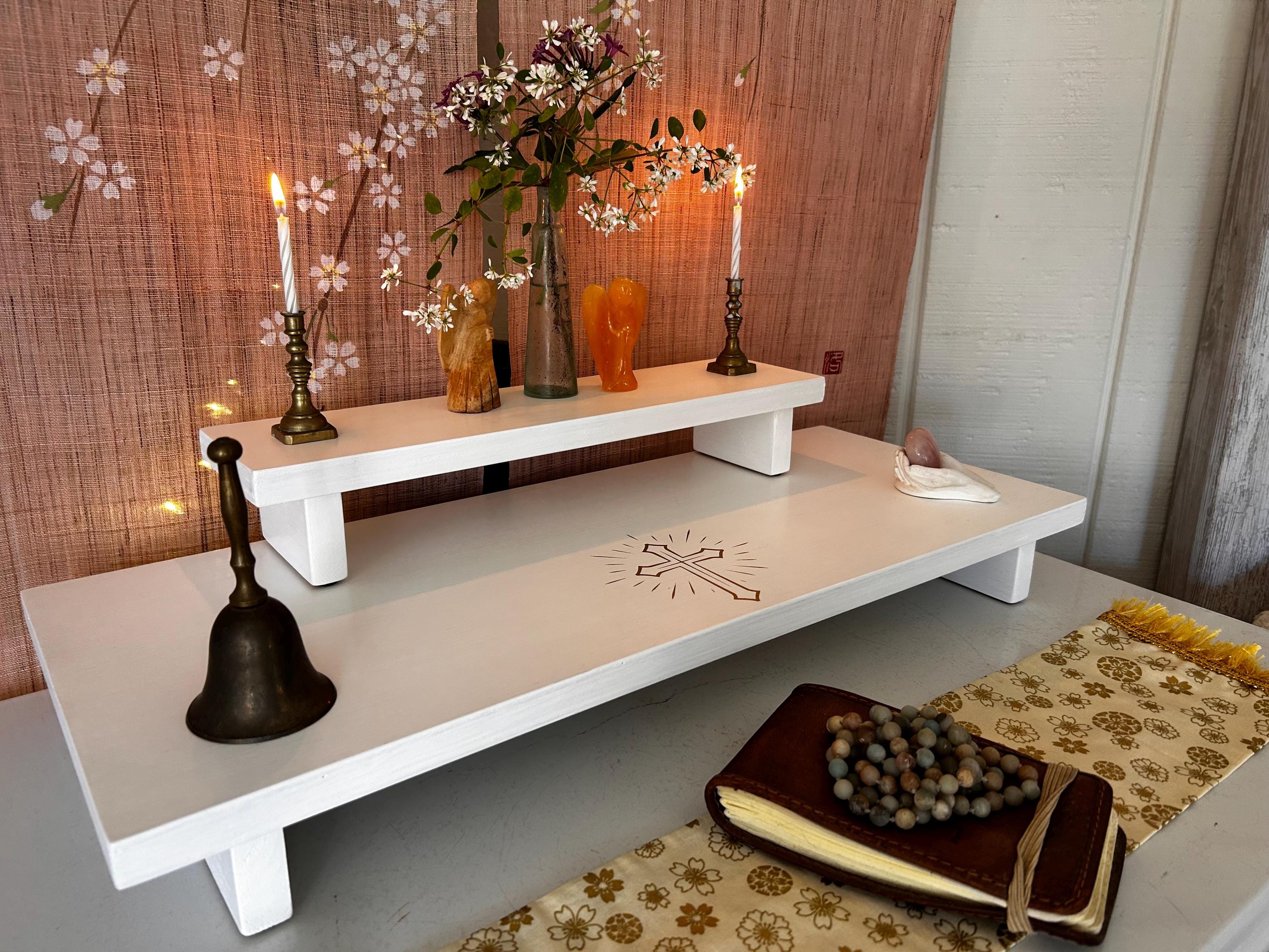 Handmade Reclaimed Wood Prayer Altar Table With Cross Stencil - Etsy
