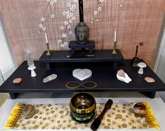 Handmade 3 Tier Altar Table: Meditation Spiritual Center, Reclaimed Wood
