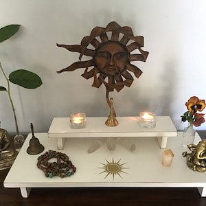 Meditation Table Altar Table Hand Made Spiritual Altar Table for Meditation Table Prayer Table made with Reclaimed Materials Gold Sun