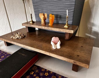 Handmade Reclaimed Wood Altar Table: Rose Gold Cross - 2-Tier
