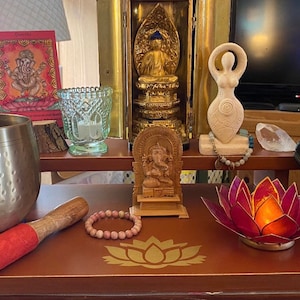 Spiritual Altar Table Hand Made Altar Table for Meditation Lotus Altar large 2 Tier Altar Table made with Reclaimed Materials