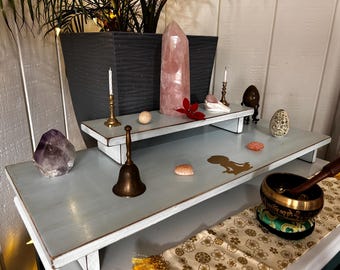 Handmade Two-Tier Altar Table: Reclaimed Wood, Meditation Shrine