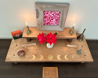 Sacred Shrine Goddess Altar Table Handcrafted from Reincarnated Wood for Spiritual Rituals Moon Magic made with Love