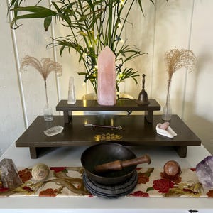 Spiritual Altar Table Hand Made Altar Table for Meditation Lotus Altar Shrine with Reclaimed Materials Tabletop Altar Made with Love